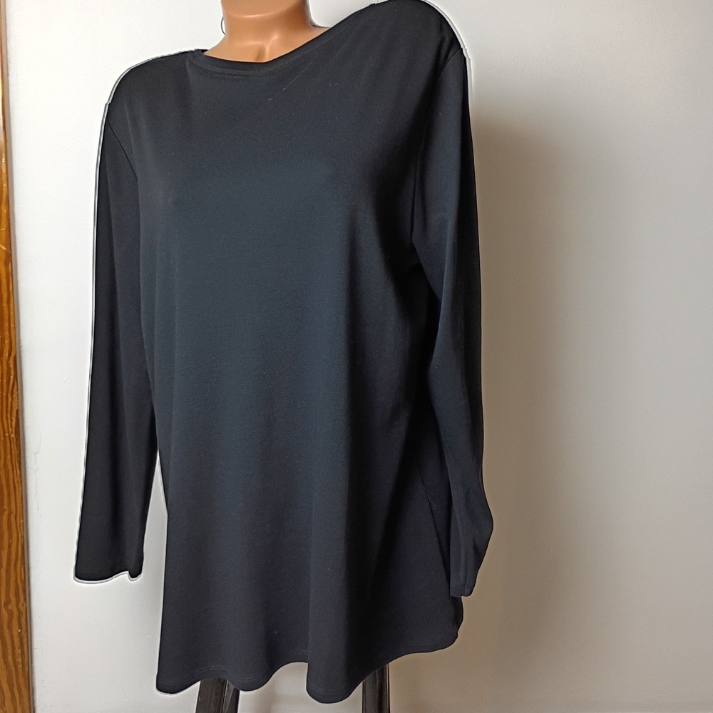 Eileen Fisher Black Stretch Jersey Long Sleeve A-Line Tunic Top Large L